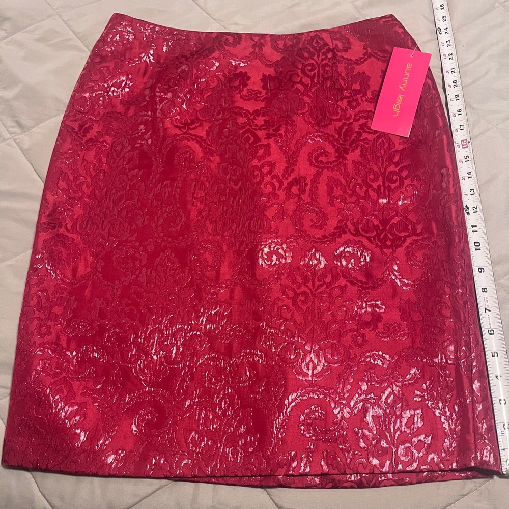 Sunny Leigh Red Jacquard Pencil Skirt